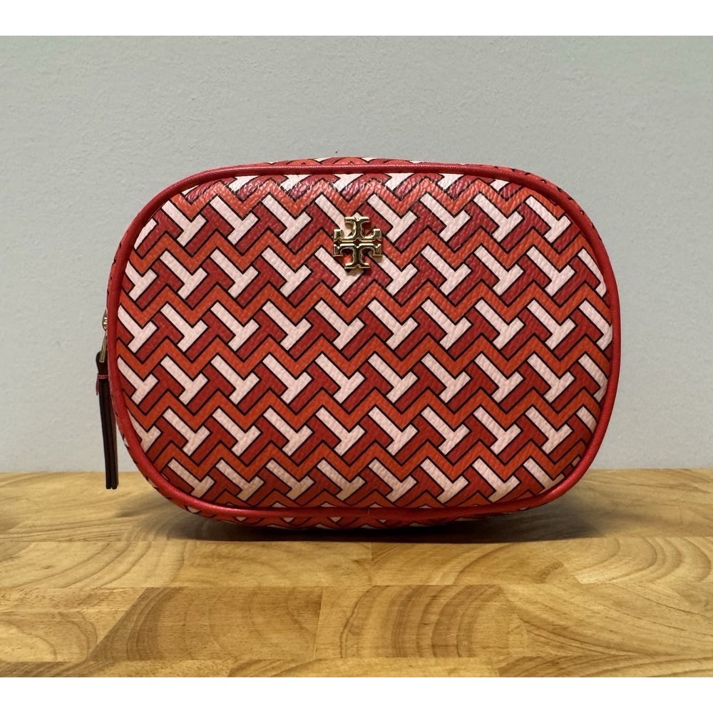 Tory Burch Tile Tzag Cosmetic Pouch Bag Red
